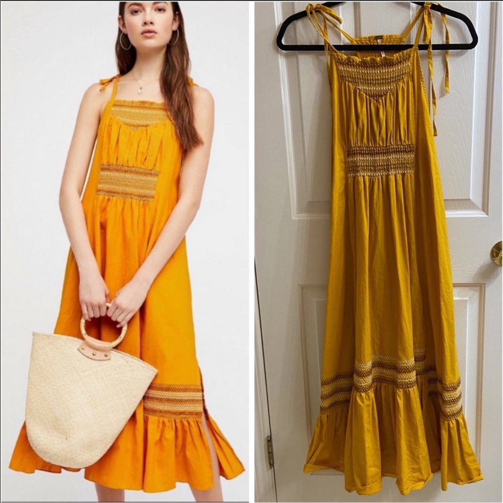 Free people Tie shoulder smoked midi dress